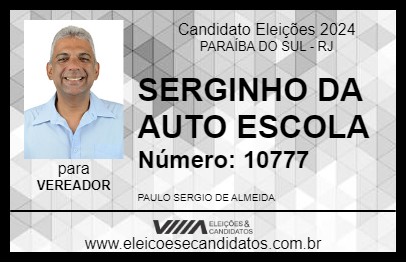 Candidato SERGINHO DA AUTO ESCOLA 2024 - PARAÍBA DO SUL - Eleições