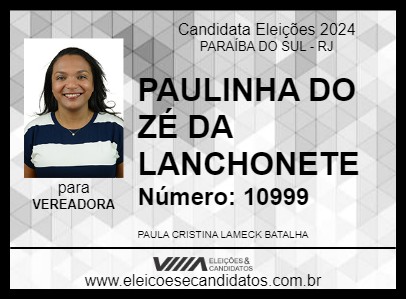 Candidato PAULINHA DO ZÉ DA LANCHONETE 2024 - PARAÍBA DO SUL - Eleições