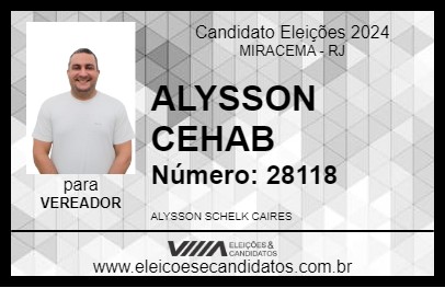 Candidato ALYSSON CEHAB 2024 - MIRACEMA - Eleições