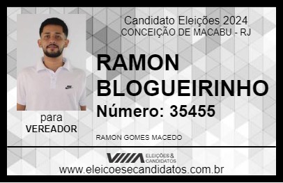 Candidato RAMON BLOGUEIRINHO 2024 - CONCEIÇÃO DE MACABU - Eleições