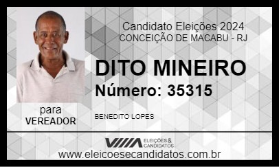 Candidato DITO MINEIRO 2024 - CONCEIÇÃO DE MACABU - Eleições