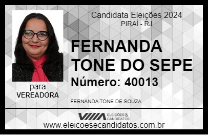 Candidato FERNANDA TONE DO SEPE 2024 - PIRAÍ - Eleições