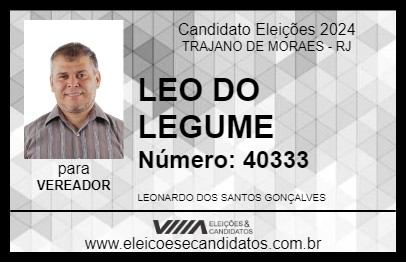 Candidato LEO DO LEGUME 2024 - TRAJANO DE MORAES - Eleições