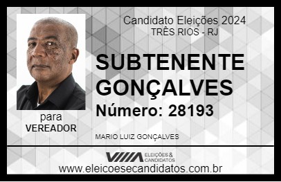 Candidato SUBTENENTE GONÇALVES 2024 - TRÊS RIOS - Eleições