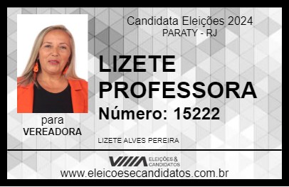 Candidato LIZETE PROFESSORA 2024 - PARATY - Eleições