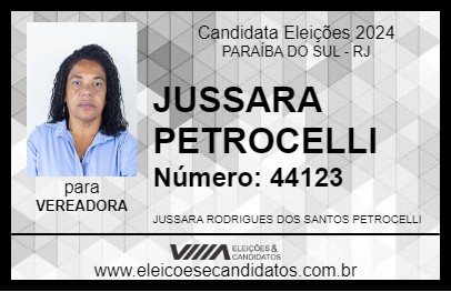 Candidato JUSSARA PETROCELLI 2024 - PARAÍBA DO SUL - Eleições