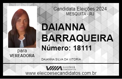 Candidato DAIANNA BARRAQUEIRA 2024 - MESQUITA - Eleições