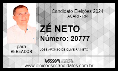 Candidato ZÉ NETO 2024 - ACARI - Eleições