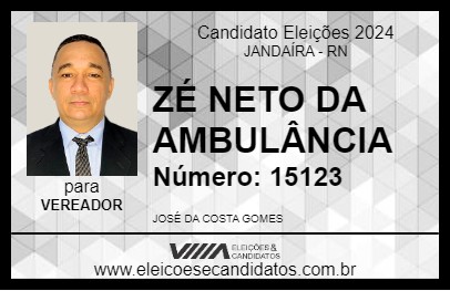 Candidato ZÉ NETO DA AMBULÂNCIA 2024 - JANDAÍRA - Eleições