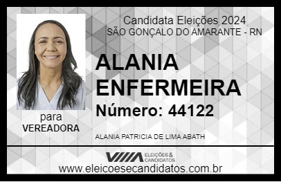 Candidato ALANIA ENFERMEIRA 2024 - SÃO GONÇALO DO AMARANTE - Eleições