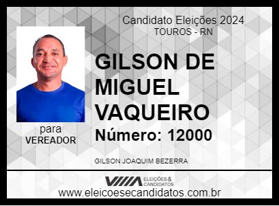 Candidato GILSON DE MIGUEL VAQUEIRO 2024 - TOUROS - Eleições