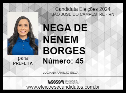 Candidato NEGA DE NENEM BORGES 2024 - SÃO JOSÉ DO CAMPESTRE - Eleições