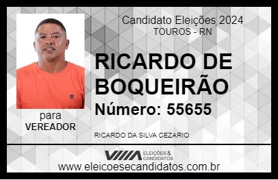 Candidato RICARDO DE BOQUEIRÃO 2024 - TOUROS - Eleições