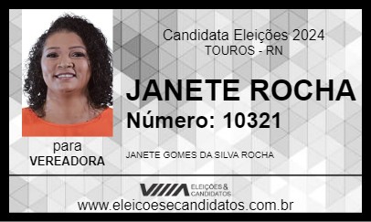 Candidato JANETE ROCHA 2024 - TOUROS - Eleições