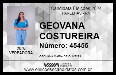 Candidato GEOVANA COSTUREIRA 2024 - PARELHAS - Eleições