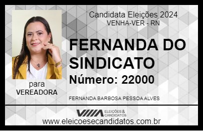 Candidato FERNANDA DO SINDICATO 2024 - VENHA-VER - Eleições