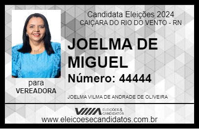 Candidato JOELMA DE MIGUEL 2024 - CAIÇARA DO RIO DO VENTO - Eleições