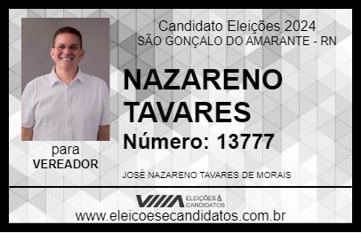 Candidato NAZARENO TAVARES 2024 - SÃO GONÇALO DO AMARANTE - Eleições