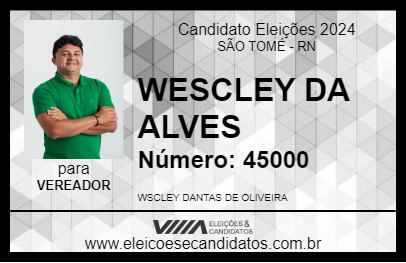 Candidato WESCLEY DA ALVES 2024 - SÃO TOMÉ - Eleições