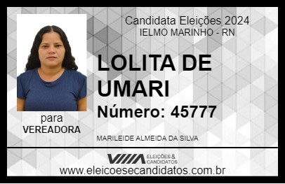 Candidato LOLITA DE UMARI 2024 - IELMO MARINHO - Eleições