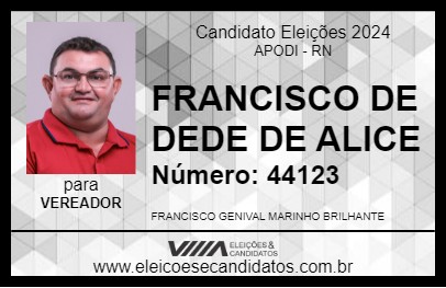 Candidato FRANCISCO DE DEDE DE ALICE 2024 - APODI - Eleições