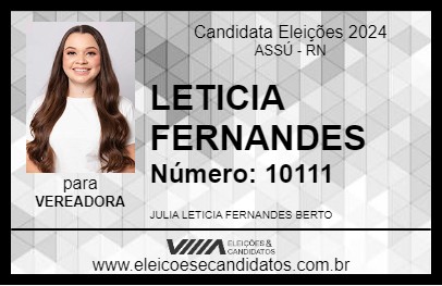 Candidato LETICIA DE JOÃO PAULO 2024 - ASSÚ - Eleições