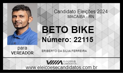 Candidato BETO BIKE 2024 - MACAÍBA - Eleições