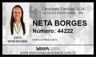 Candidato NETA BORGES 2024 - ALTO DO RODRIGUES - Eleições