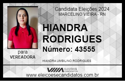 Candidato HIANDRA RODRIGUES 2024 - MARCELINO VIEIRA - Eleições