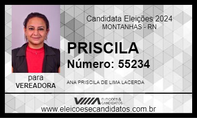 Candidato PRISCILA 2024 - MONTANHAS - Eleições