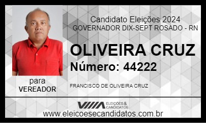 Candidato OLIVEIRA CRUZ 2024 - GOVERNADOR DIX-SEPT ROSADO - Eleições