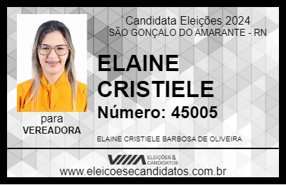 Candidato ELAINE CRISTIELE 2024 - SÃO GONÇALO DO AMARANTE - Eleições