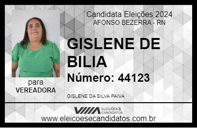 Candidato GISLENE DE BILIA 2024 - AFONSO BEZERRA - Eleições