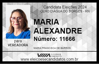 Candidato MARIA ALEXANDRE 2024 - OLHO D\ÁGUA DO BORGES - Eleições