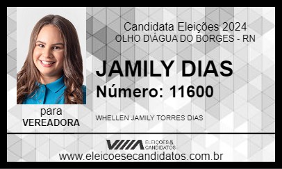 Candidato JAMILY DIAS 2024 - OLHO D\ÁGUA DO BORGES - Eleições