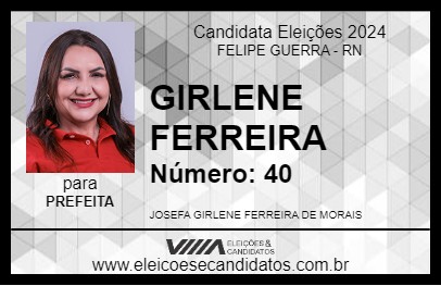 Candidato GIRLENE FERREIRA 2024 - FELIPE GUERRA - Eleições