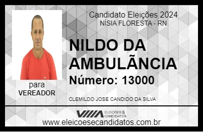 Candidato NILDO DA AMBULÃNCIA 2024 - NÍSIA FLORESTA - Eleições