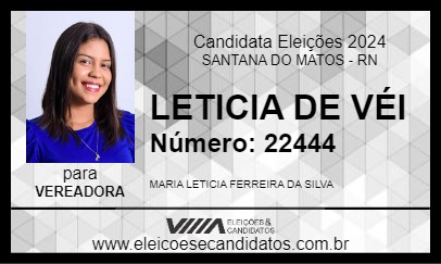 Candidato LETICIA DE VÉI 2024 - SANTANA DO MATOS - Eleições