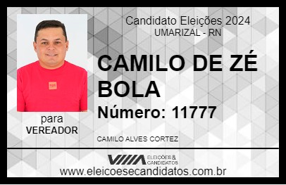 Candidato CAMILO DE ZÉ BOLA 2024 - UMARIZAL - Eleições