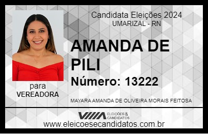 Candidato AMANDA DE PILI 2024 - UMARIZAL - Eleições