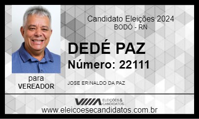 Candidato DEDÉ PAZ 2024 - BODÓ - Eleições