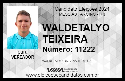 Candidato WALDETALYO TEIXEIRA 2024 - MESSIAS TARGINO - Eleições