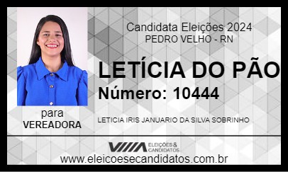 Candidato LETÍCIA DO PÃO 2024 - PEDRO VELHO - Eleições