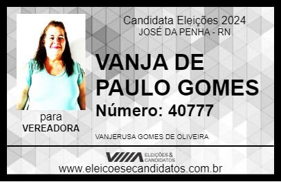 Candidato VANJA DE PAULO GOMES 2024 - JOSÉ DA PENHA - Eleições