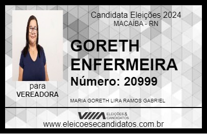 Candidato GORETH ENFERMEIRA 2024 - MACAÍBA - Eleições