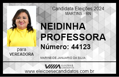 Candidato NEIDINHA PROFESSORA 2024 - MARTINS - Eleições