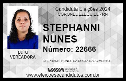 Candidato STEPHANNI NUNES 2024 - CORONEL EZEQUIEL - Eleições