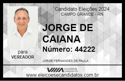 Candidato JORGE DE CAIANA 2024 - CAMPO GRANDE - Eleições