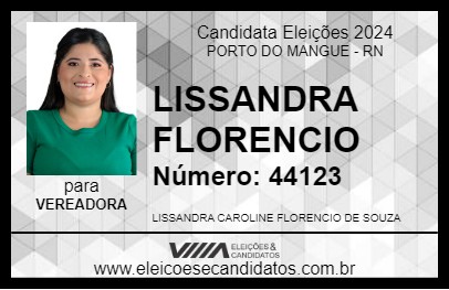 Candidato LISSANDRA FLORENCIO 2024 - PORTO DO MANGUE - Eleições