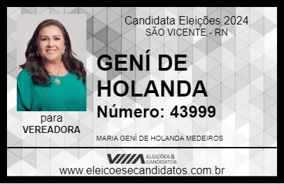 Candidato GENÍ DE HOLANDA 2024 - SÃO VICENTE - Eleições